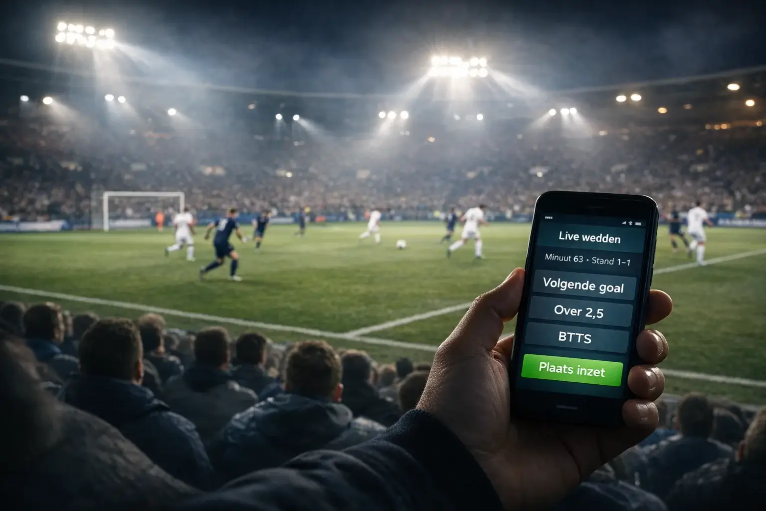 Live wedden op voetbal tijdens een wedstrijd in het stadion