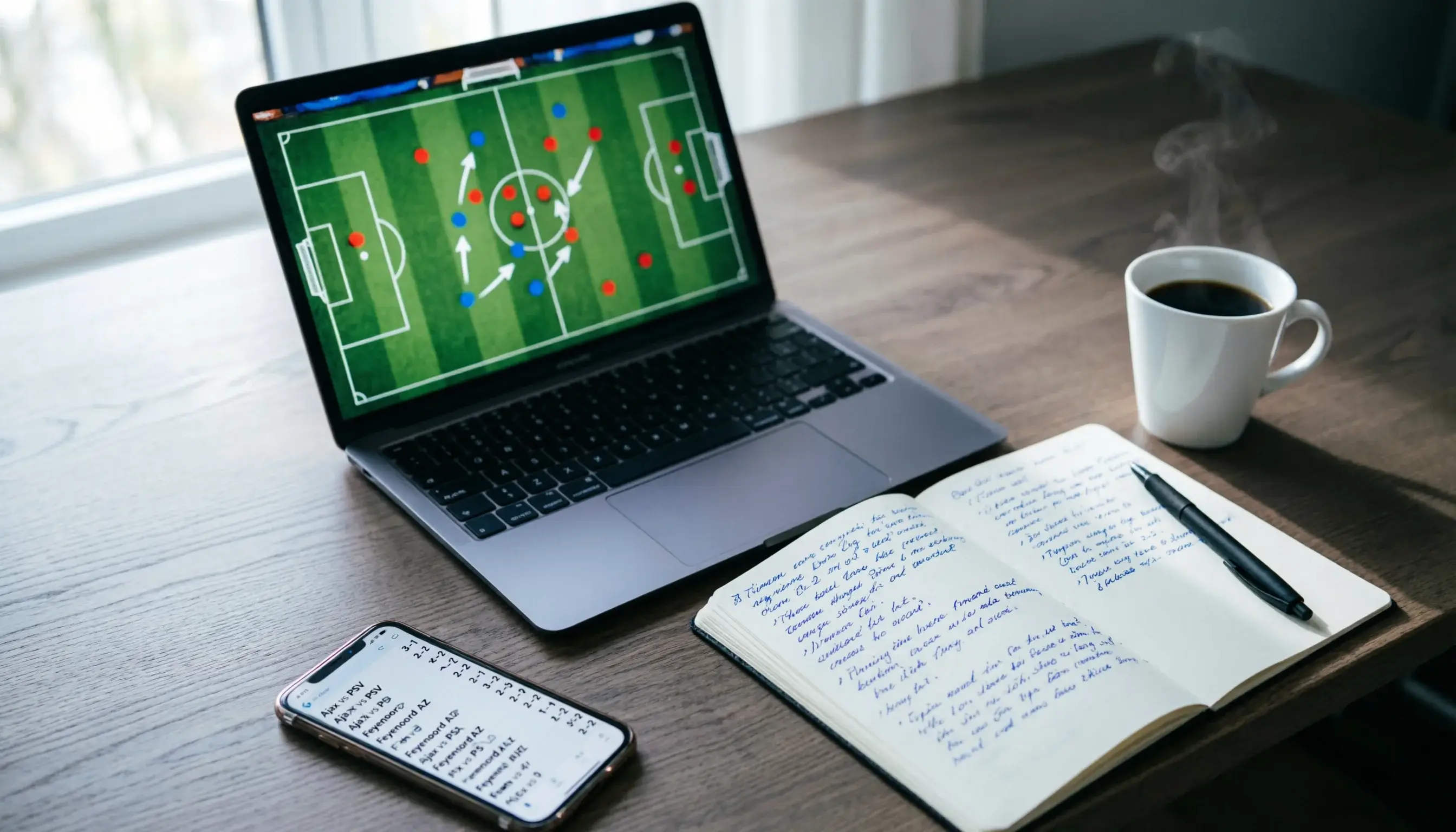 Voetbalanalyse op laptop met wedstrijdstatistieken voor wedden op voetbal in Nederland