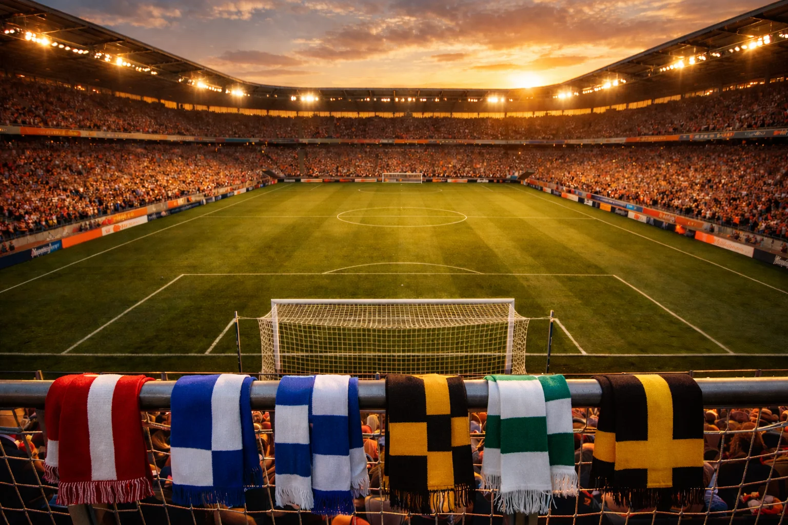 Wedden op voetbalcompetities met stadion en Europese vlaggen